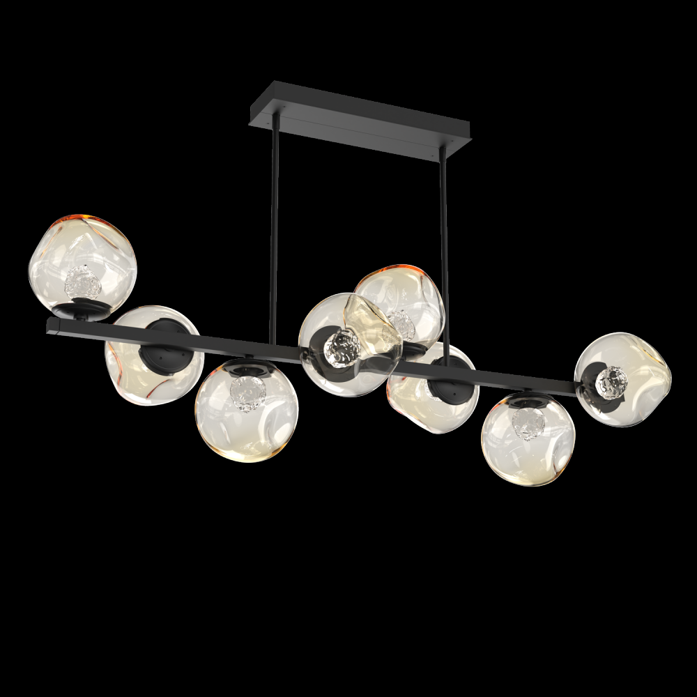 Luna 8pc Twisted Branch-Matte Black-Floret Inner - Amber Outer-Threaded Rod Suspension-LED 3000K
