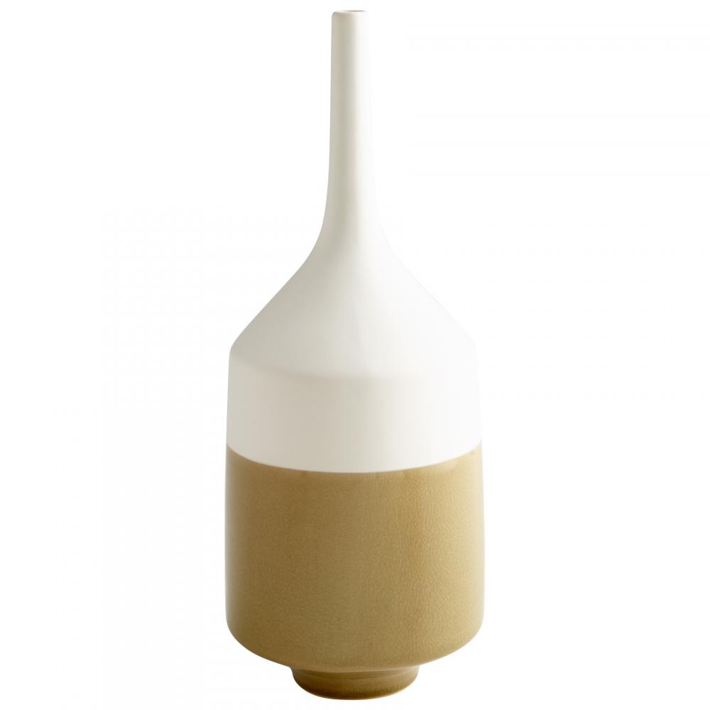 Groove Line Vase White And Olive Crackle - Large
