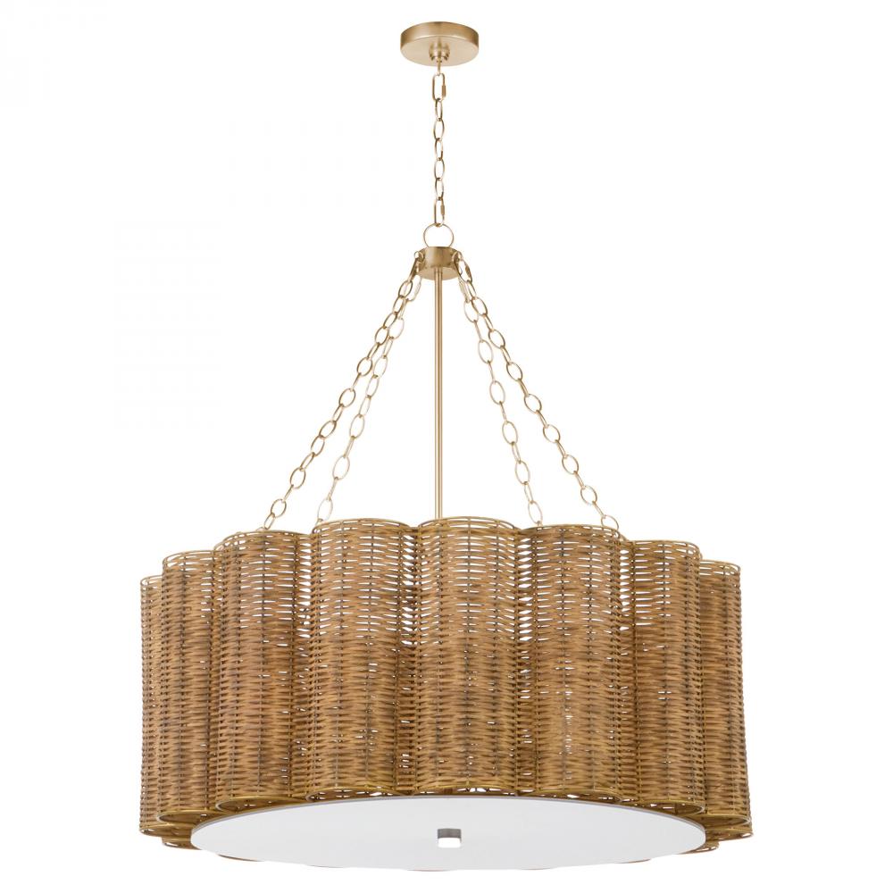Boracay Chandelier Natural Cane - Aged Brass