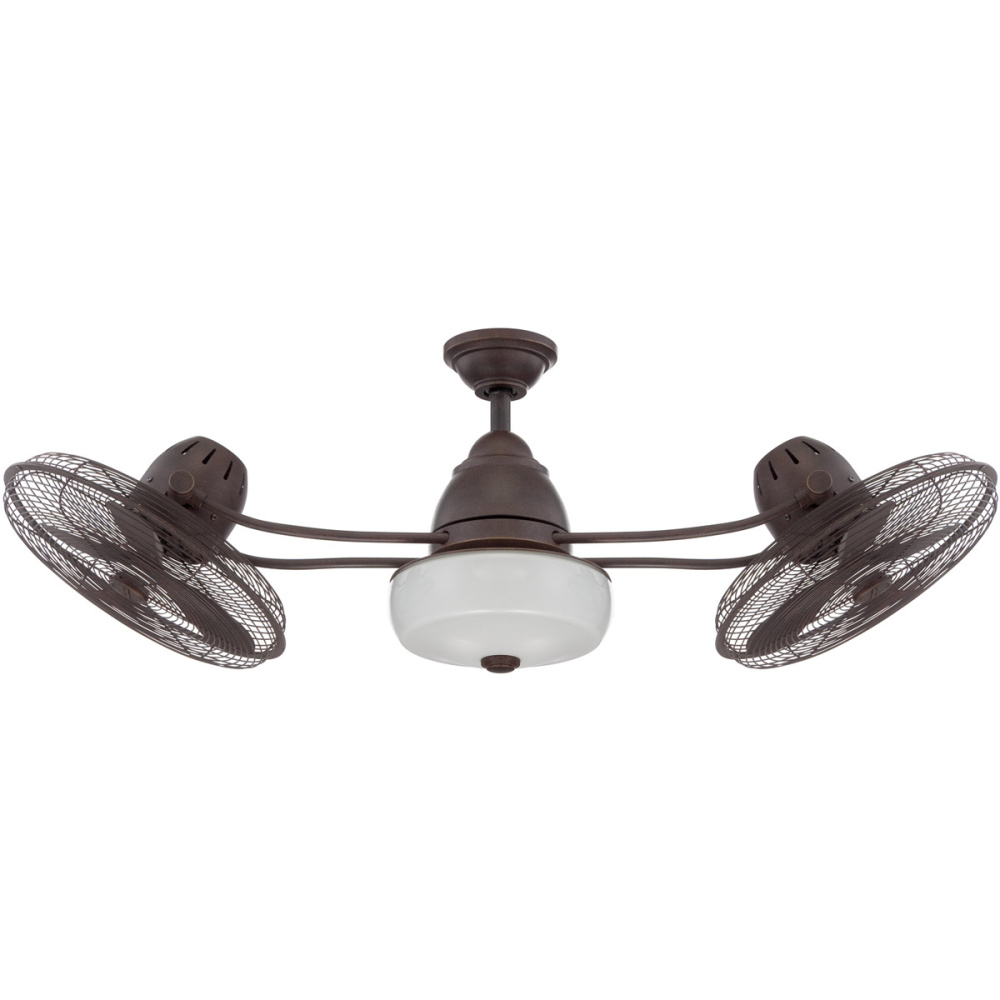 48" Dual Head Ceiling Fan w/Blades & Light Kit, Damp Rated