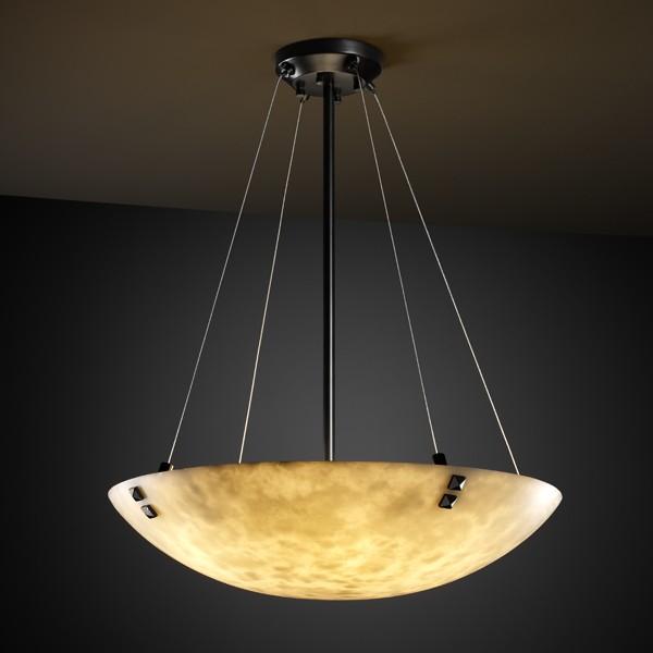 18" LED Pendant Bowl w/ PAIR SQUARE W/ POINTS FINIALS