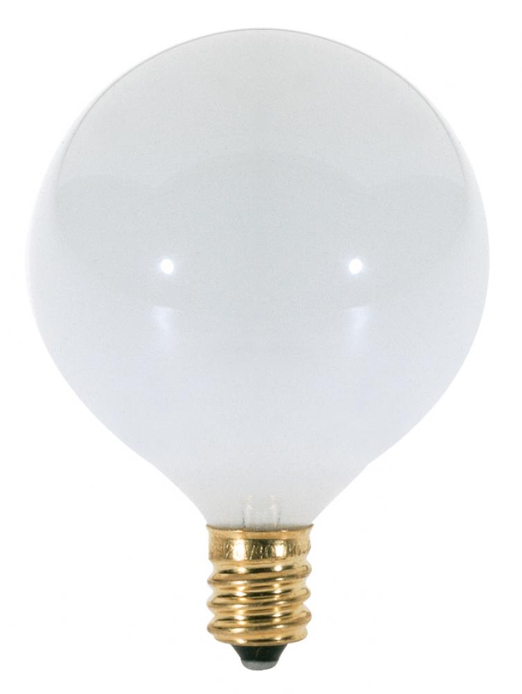 40 Watt G16 1/2 Incandescent; Gloss White; 1500 Average rated hours; 348 Lumens; Candelabra base;