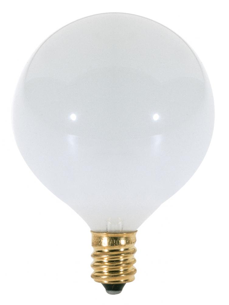 60 Watt G16 1/2 Incandescent; Gloss White; 1500 Average rated hours; 630 Lumens; Candelabra base;
