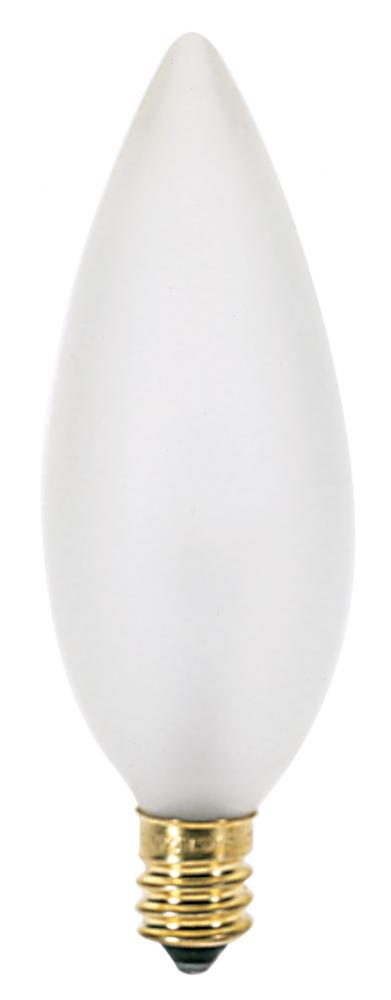 40 Watt BA9 1/2 Incandescent; Frost; 1500 Average rated hours; 384 Lumens; Candelabra base; 120 Volt