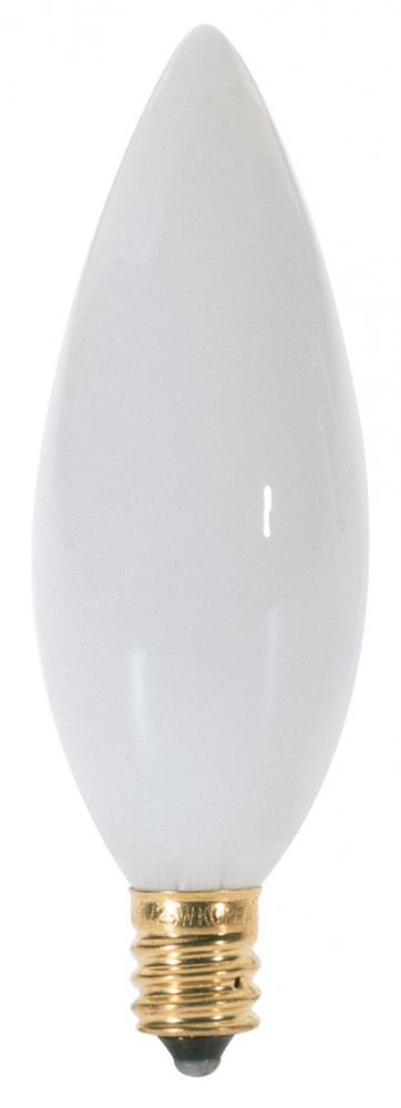 40 Watt BA9 1/2 Incandescent; White; 1500 Average rated hours; 328 Lumens; Candelabra base; 120 Volt