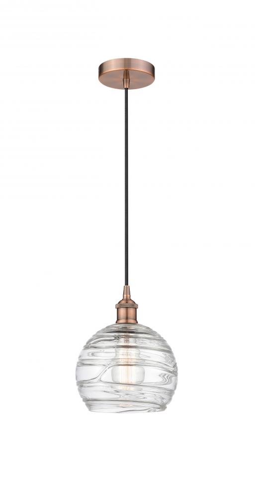 Athens Deco Swirl - 1 Light - 8 inch - Antique Copper - Cord hung - Mini Pendant