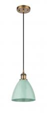 Innovations Lighting 516-1P-BB-MBD-75-SF - Plymouth - 1 Light - 8 inch - Brushed Brass - Cord hung - Mini Pendant