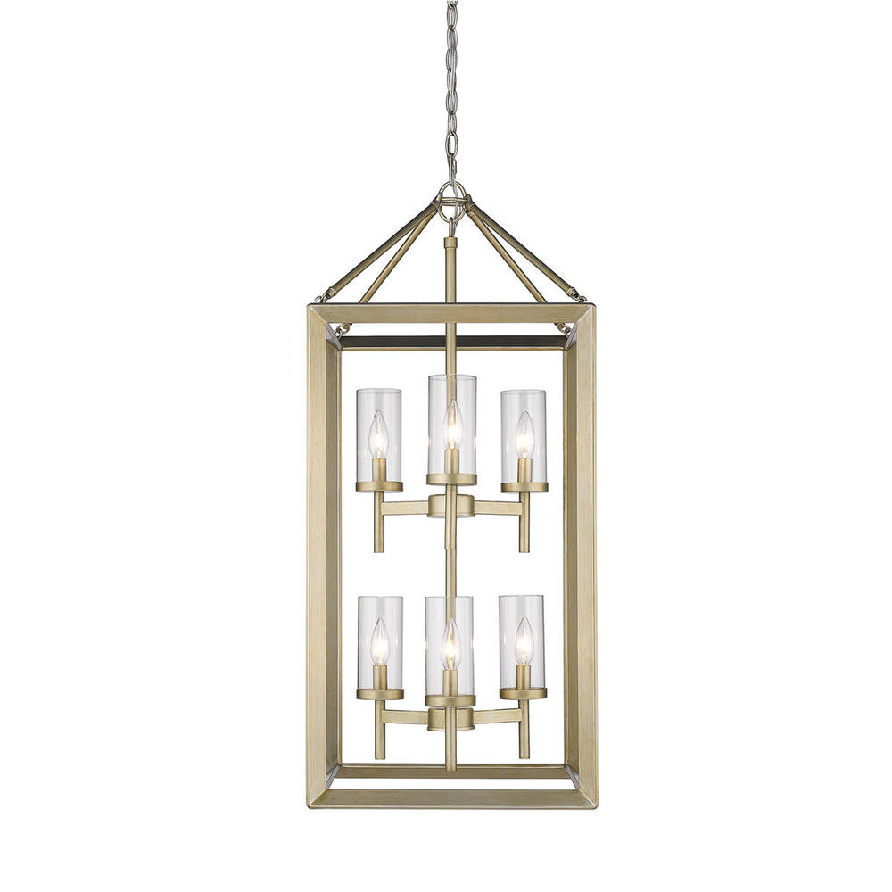 6 Light Pendant (White Gold & Clear Glass)