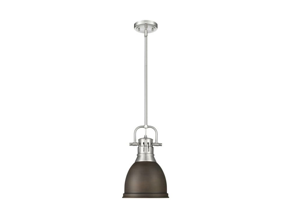 Duncan Small Pendant with Rod in Pewter with Rubbed Bronze
