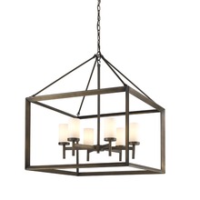 Golden 2073-6 GMT-OP - Smyth 6 Light Chandelier (Gunmetal Bronze & Opal Glass)