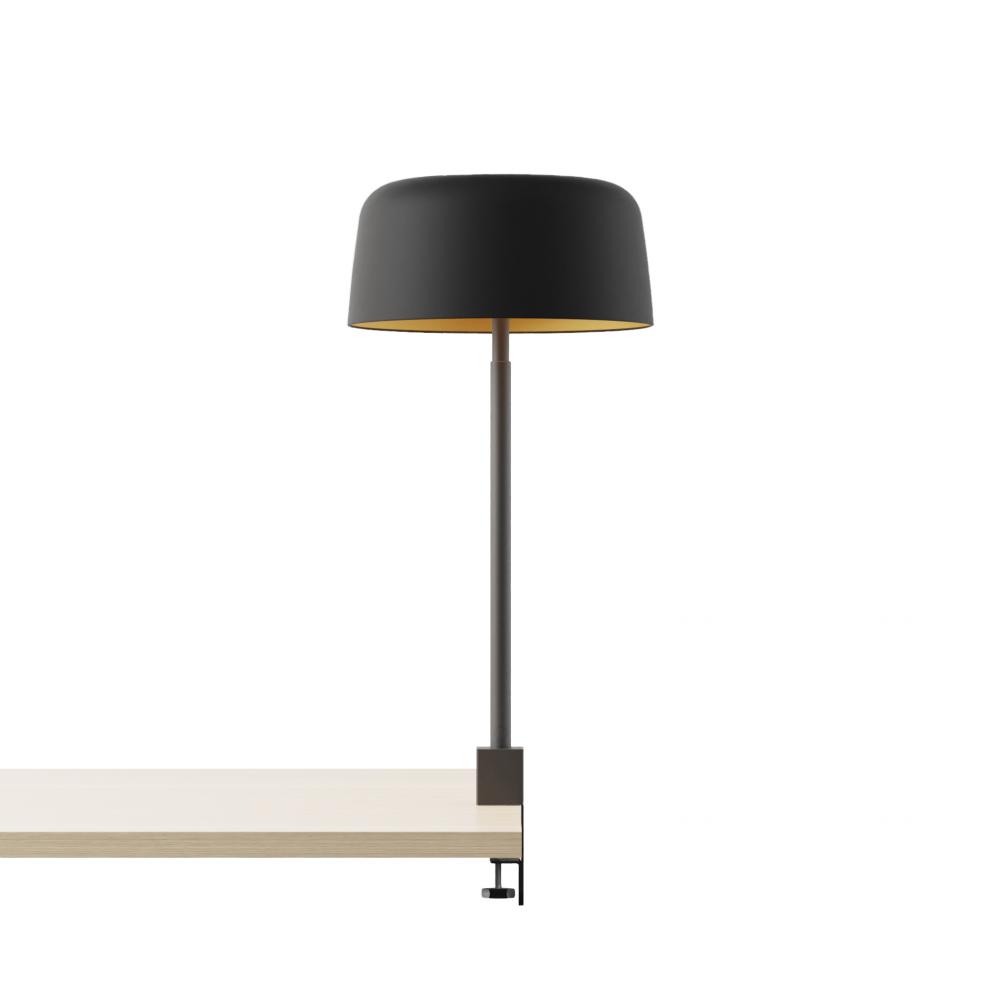 Yurei Co-Working Lamp (Matte Black) Edge Clamp with 14" Matel Shade, Matte Black w/ Gold Interio