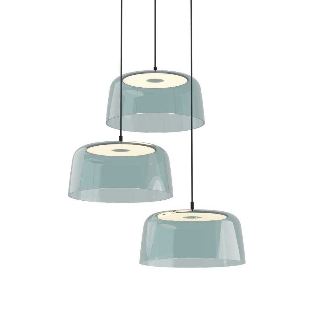 Yurei Circular 3 Pendant Lamp (Matte Black) with 14" Acrylic Shade, Blue