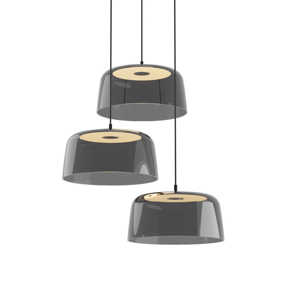 Yurei Circular 3 Pendant Lamp (Matte Black) with 14" Acrylic Shade, Dark Gray