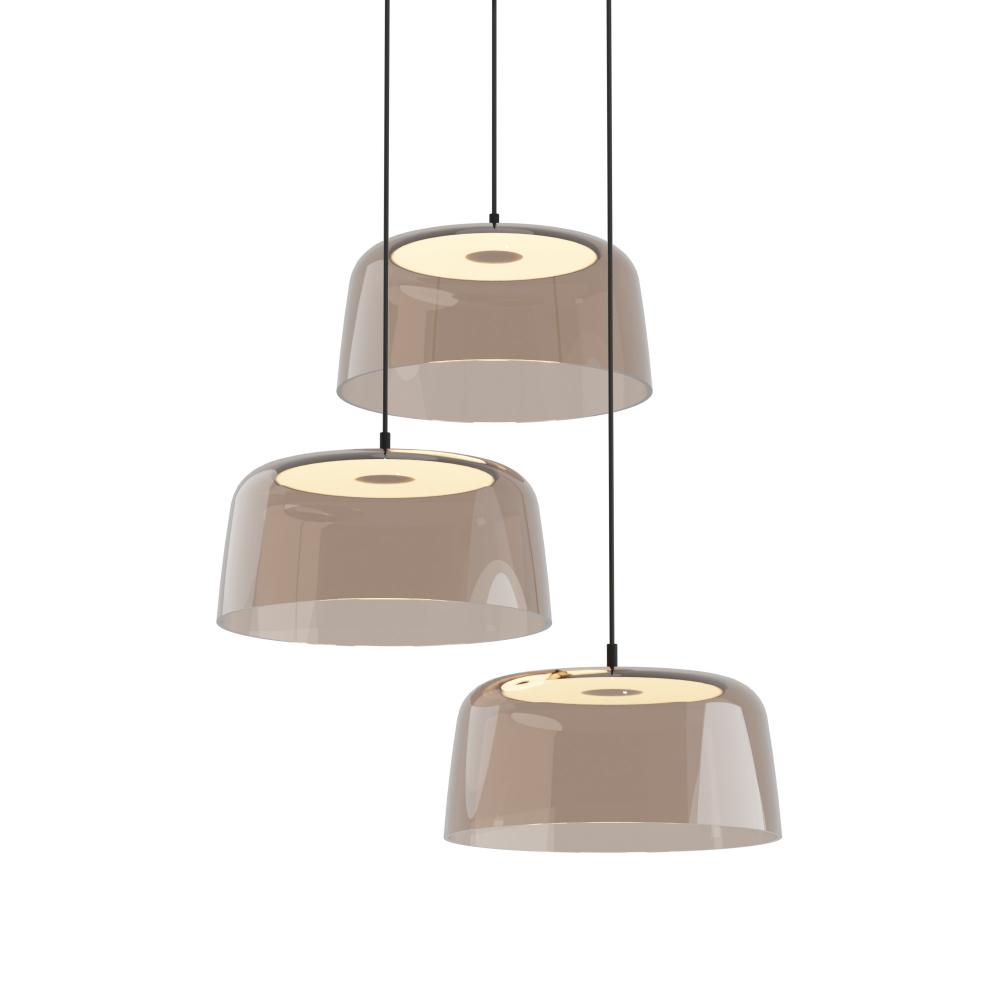 Yurei Circular 3 Pendant Lamp (Matte Black) with 14" Acrylic Shade, Tea Brown